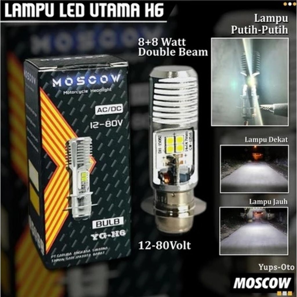 Lampu H6 Depan Utama H6 Led 2sisi AC DC YG-H6 Premium Super Terang Bohlam Lampu LED AC DC H6 8LED