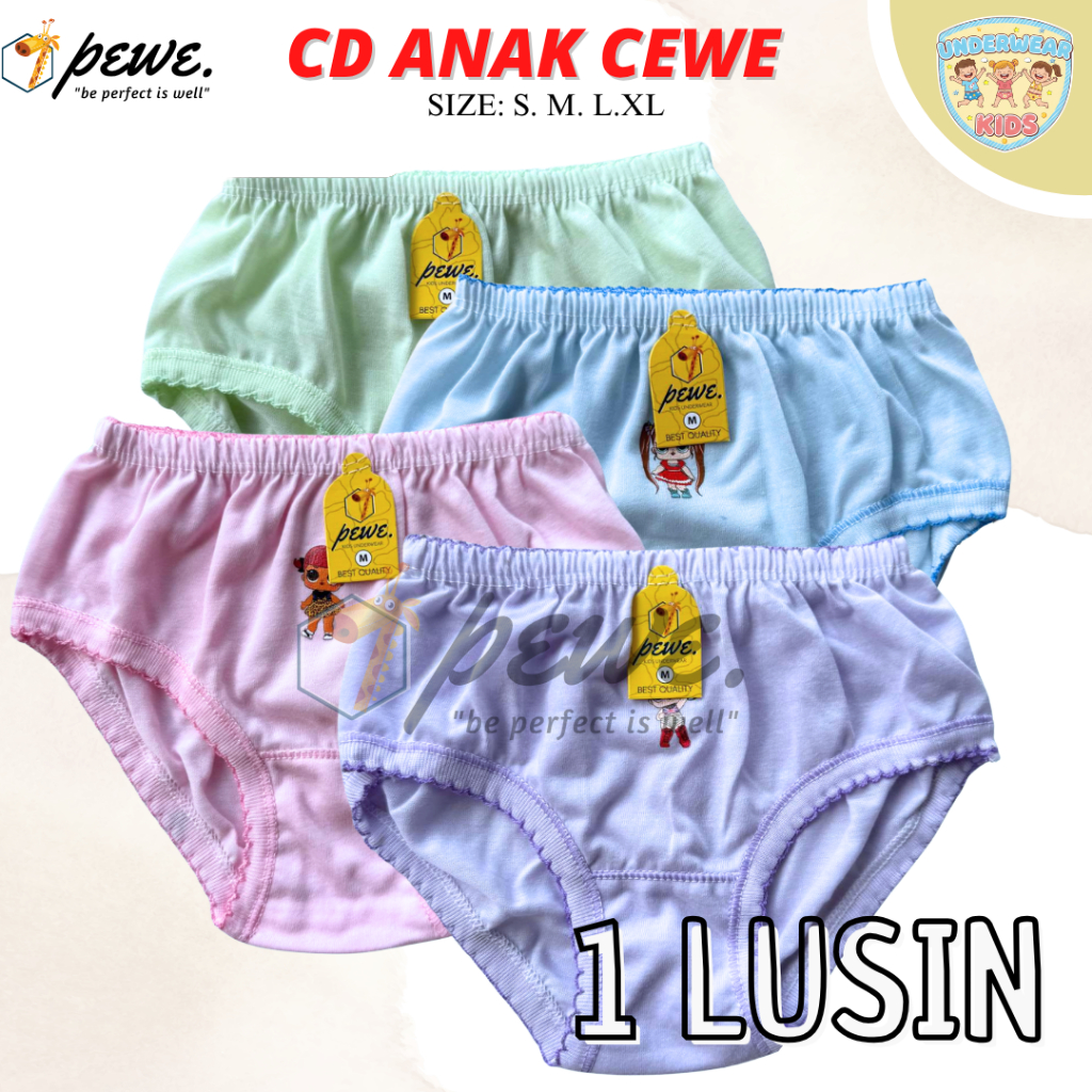 1 LUSIN Celana Dalam Anak Perempuan polos Tebal | Sempak Anak Cewek warna warni / Cd Anak Cewek Baha