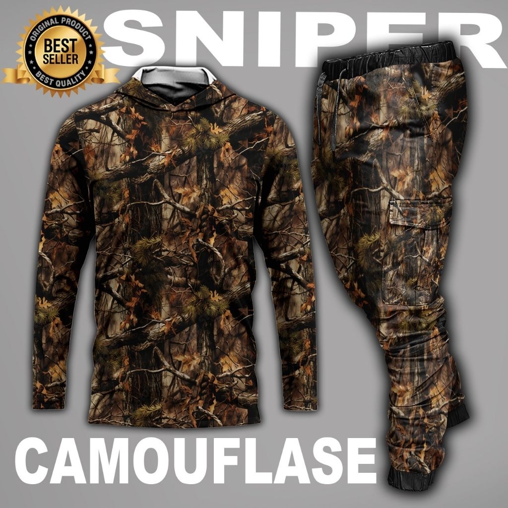 setelan baju camo berburu, 1 set baju camo dan celana,satu setelan hunting berburu
