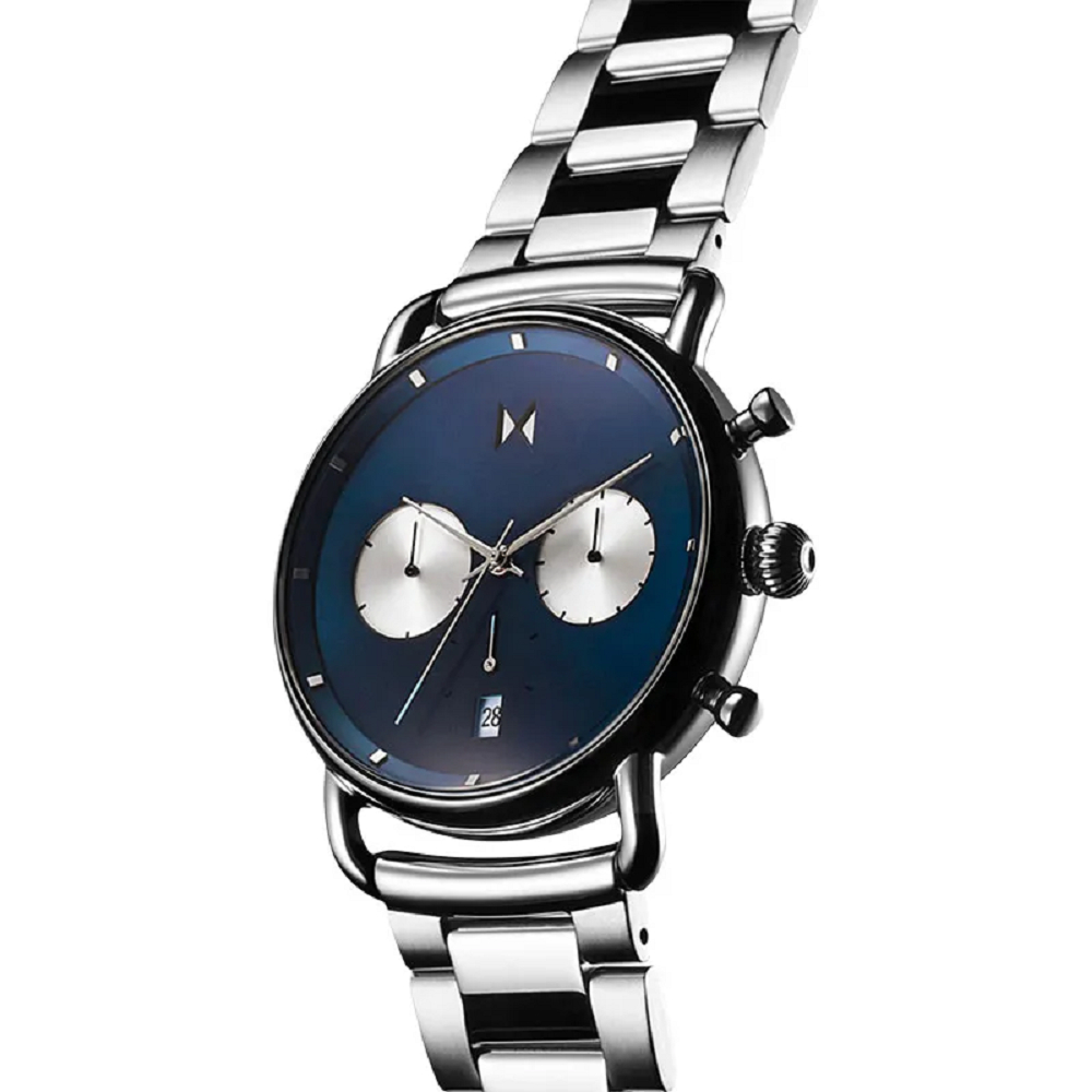 Jam Tangan Pria Man Watch MVMT Blacktop Astro Stainless Steel Strap Blue Chronograph Dial