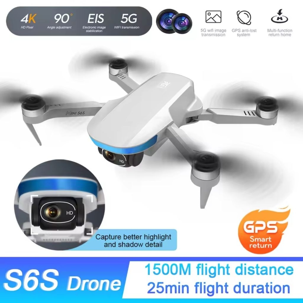 Drone LSRC S6S Mini GPS 4K HD Dual Camera Aerial Photography Drone 5G WIFI FPV Brushless Motor Foldi