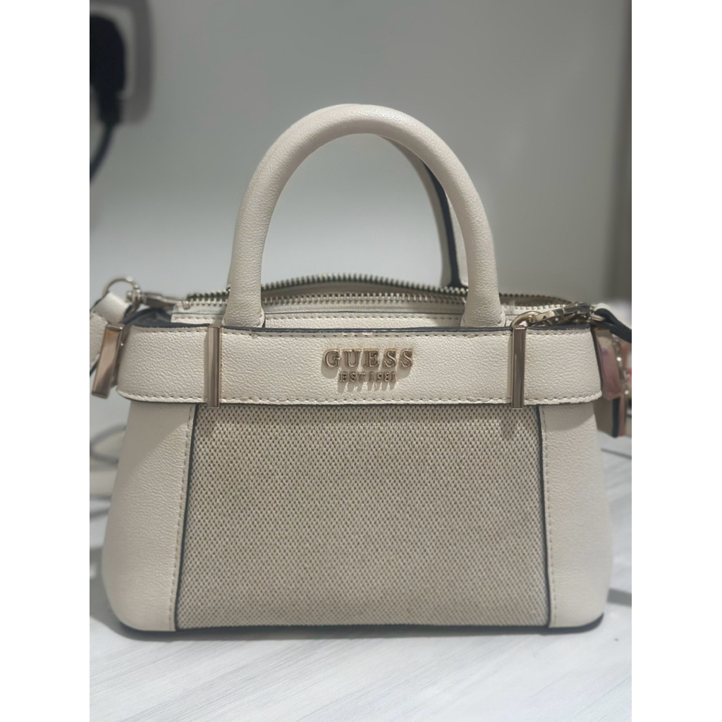 Guess White Solid Anadela Mini Satchel Bag