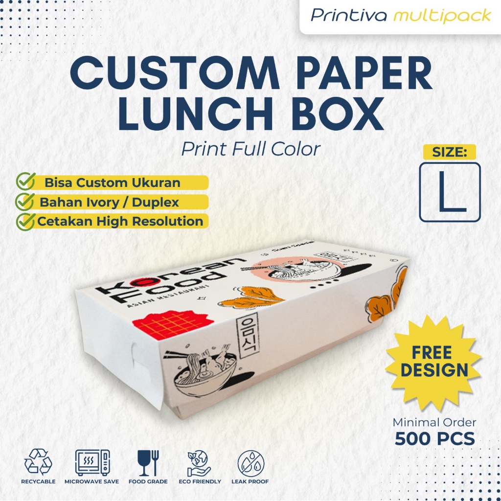 Custom Print Cetak Paper Lunch Box Size L Food Grade Full Print