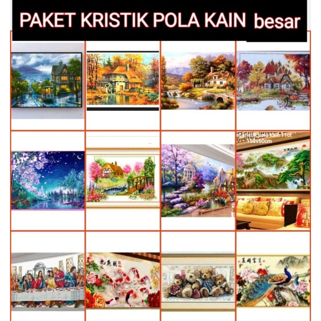 (READY) DIY Crossstitch kit paket kristik Pemandangan Bunga hewan Yesus Kuda Ikan koi Bunga Merak Ja