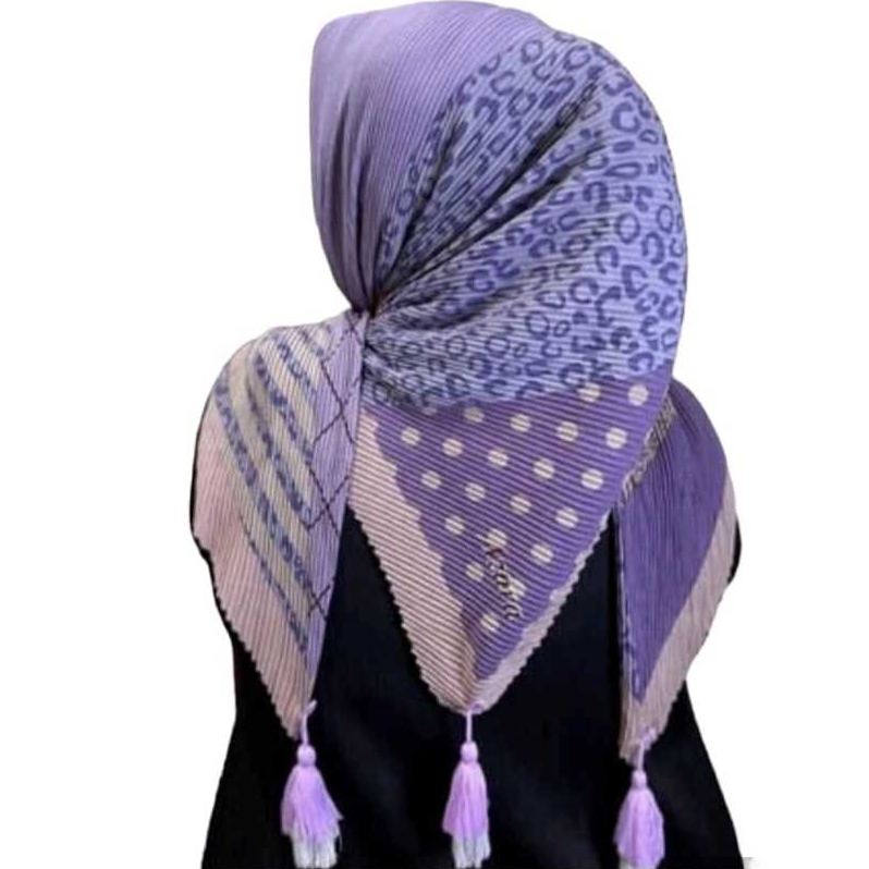 Jilbab Plisket Segi Empat Motif / Segi Empat Pompom / Segi Empat Plisket Jambul