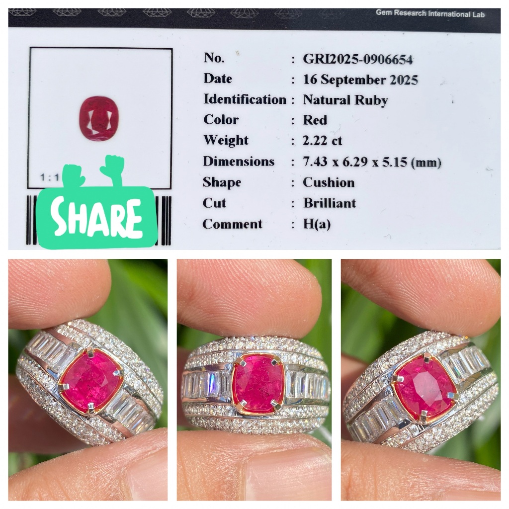 Natural 2.22ct red ruby heat a memo gri