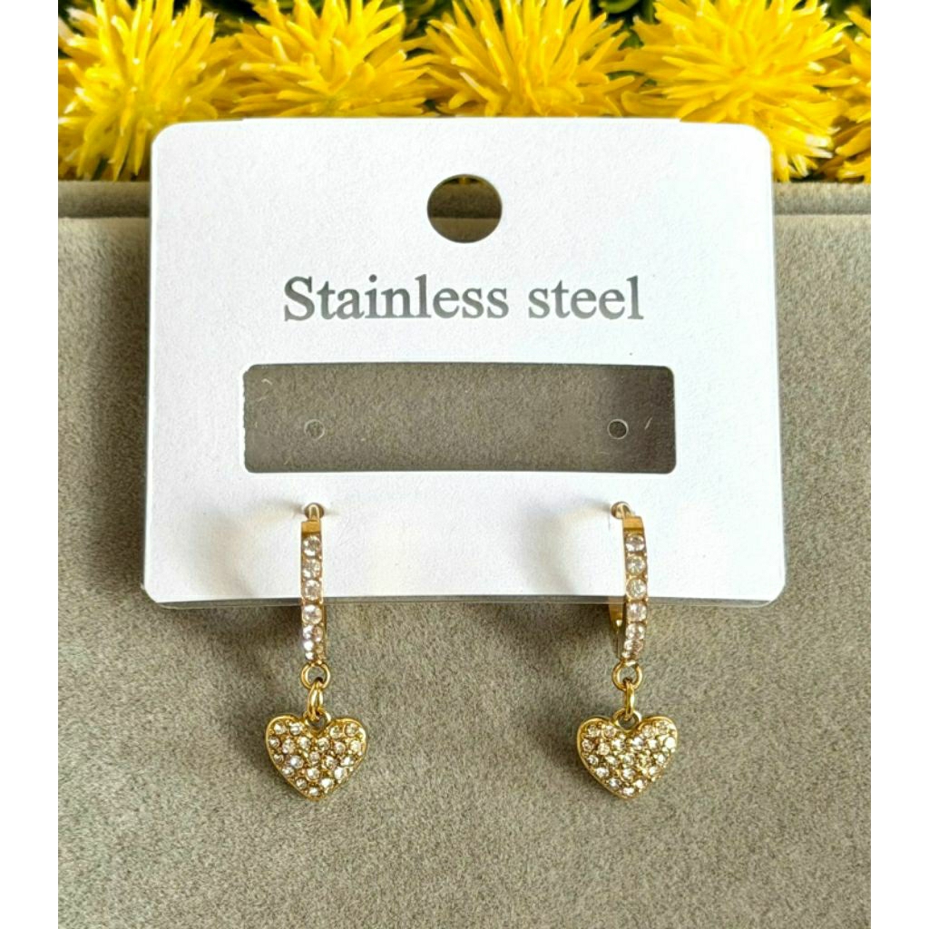 ANTING TITANIUM WARNA GOLD MOTIF HATI+PERMATA