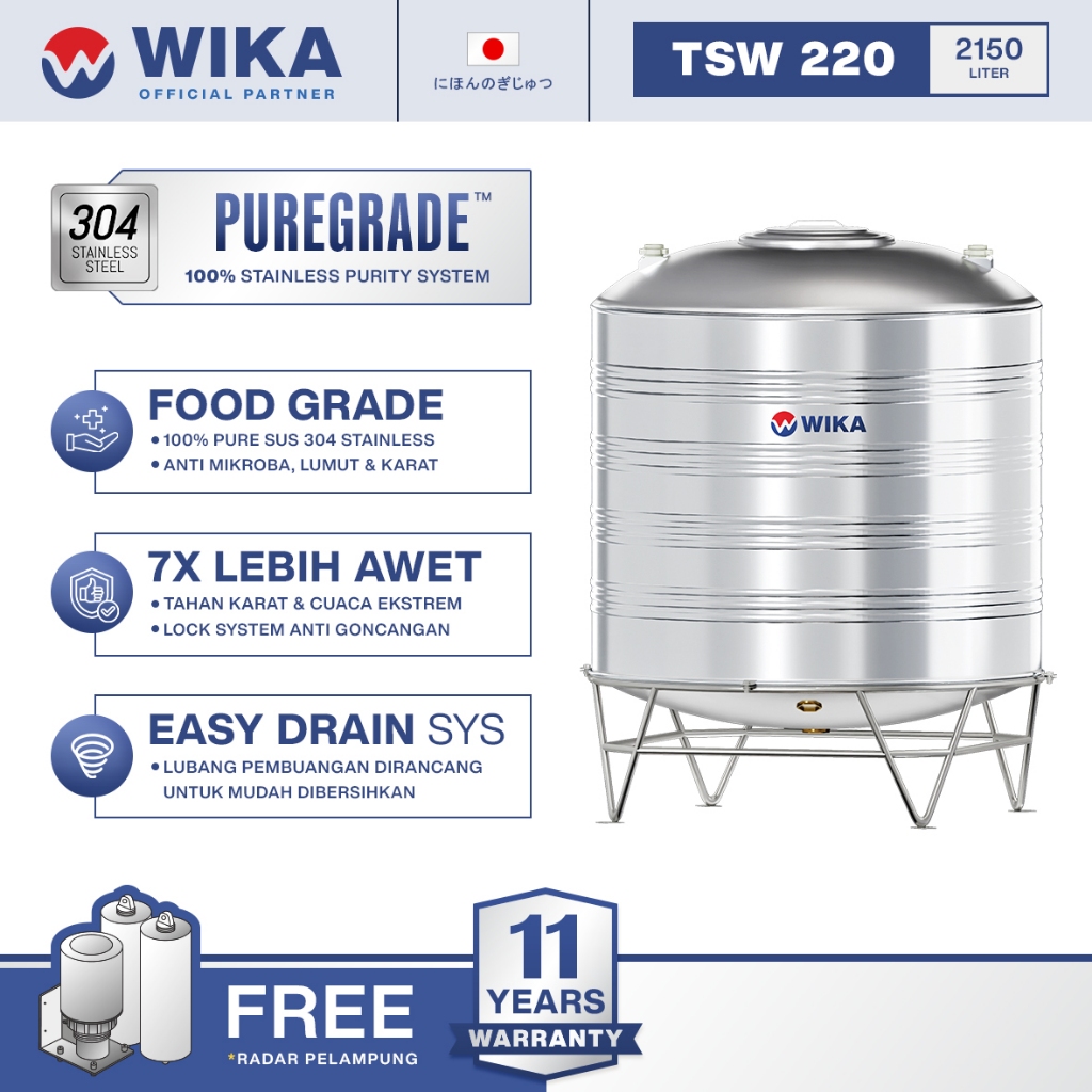 Tangki Air Stainless Wika 2150 Liter / Water Tank / Toren Air / Tandon Air