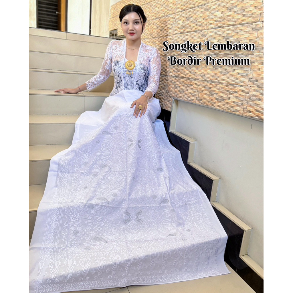 Kamen Lembaran Bordir Premium Songket Bali Special Putih | Kamen Putih