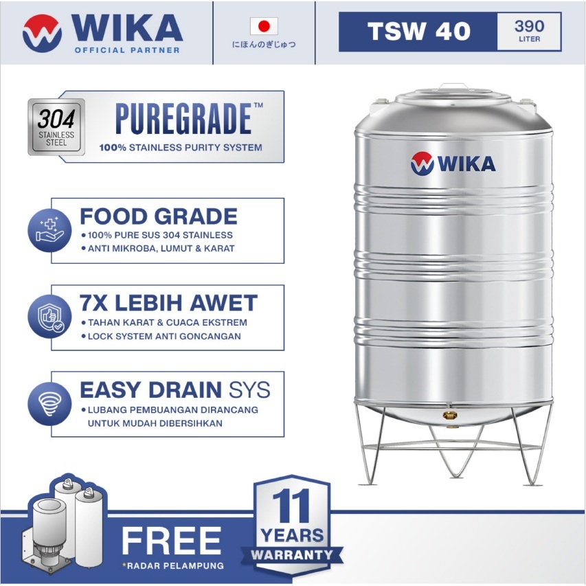 Tangki Air Stainless WIKA 390 Liter TSW-40 / Toren / Tandon Stainless 304