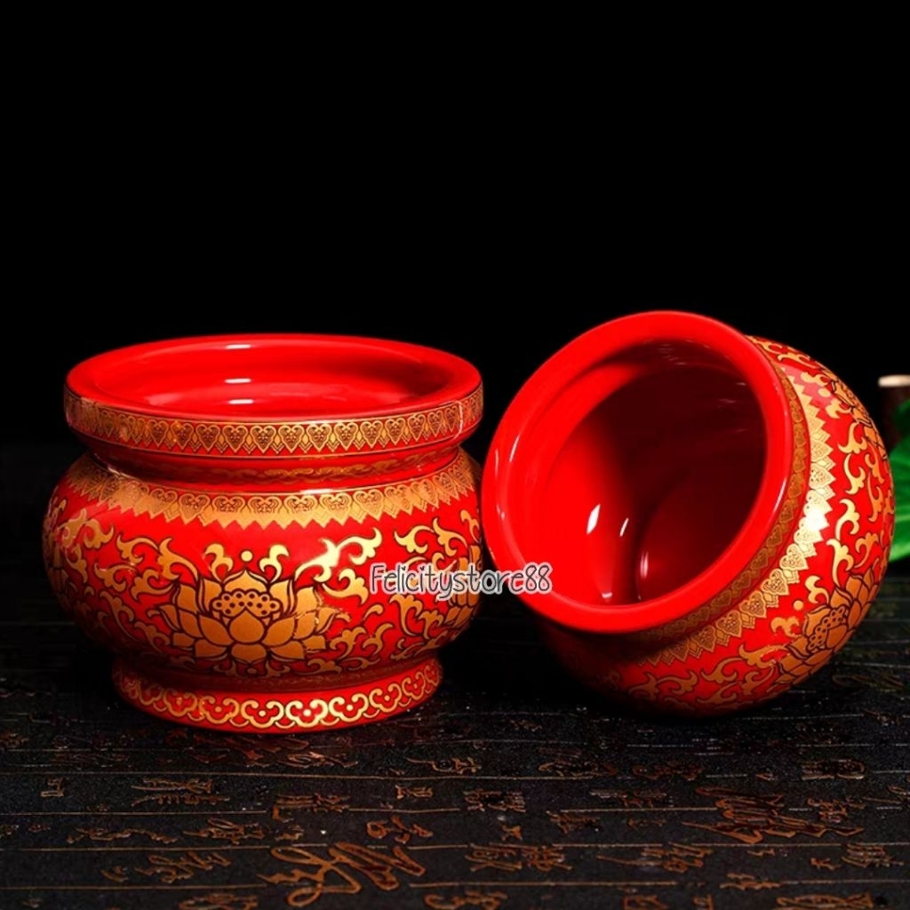 Hiolo Teratai Merah Cabe Hiolo keramik Merah Cabe Teratai Tempat Hio abu  Keramik Merah Cabe