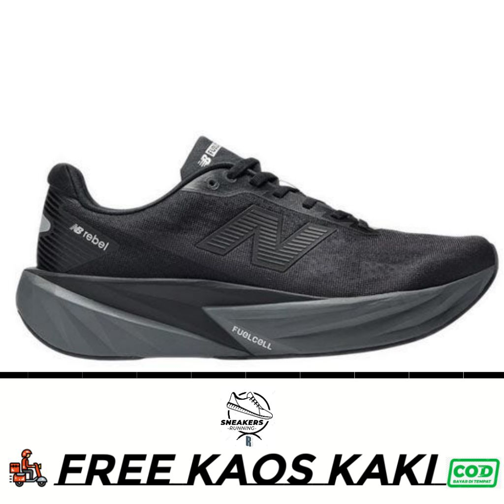 SNEAKER RUNNING R/sepatu running pria outdoor nb Rebel v5 black