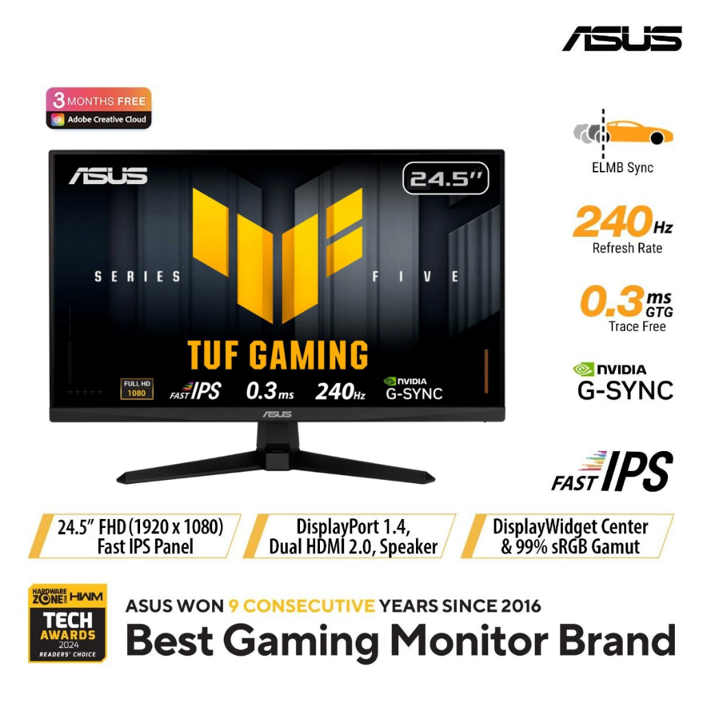 Monitor LED ASUS TUF VG259QM5A 25inch Fast IPS 240hz 0.3ms FHD 1080p HDR10 99% sRGB Adaptive Sync EL
