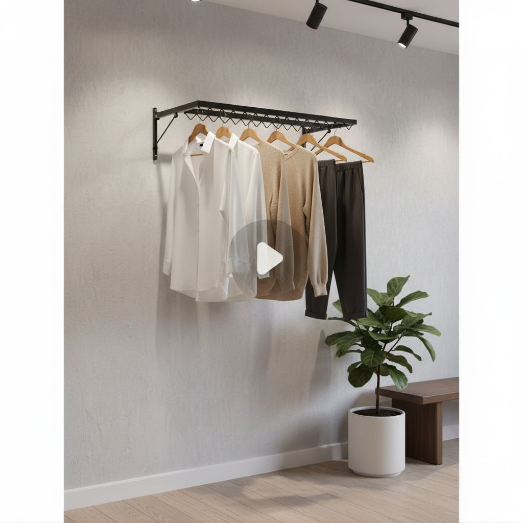 Jemuran Lipat Tempel Dinding Panjang 1 Meter Warna Hitam