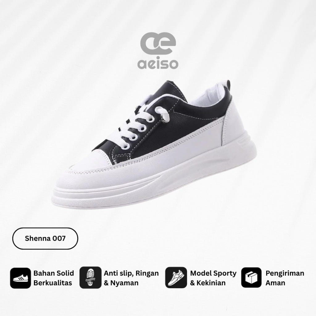 Aeiso - Sepatu Casual Wanita Shenna 007 Kekinian Hitam Dan Putih