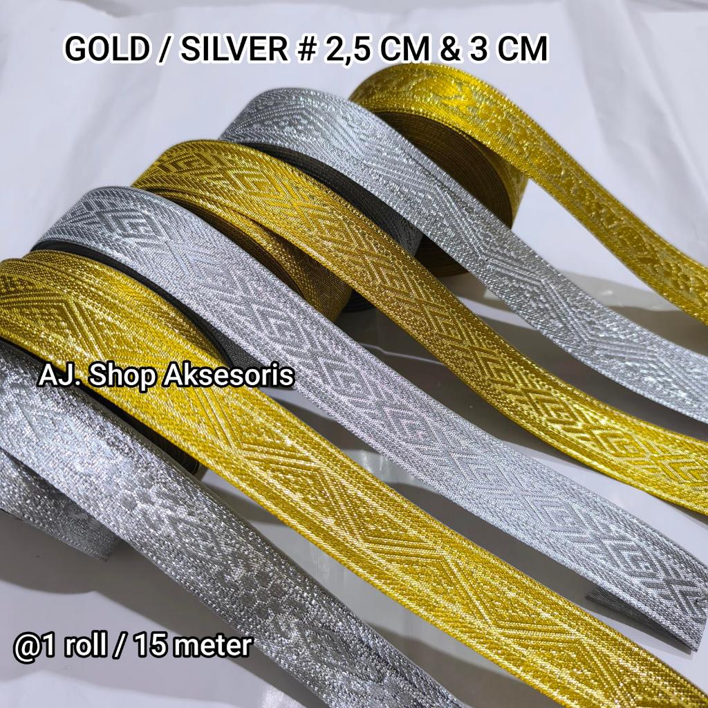 Rumah Tailor - Pita Renda Gamis Gold Silver / Renda Bordir Emas Lebar 2,5 Cm,3 Cm Isi Per Roll
