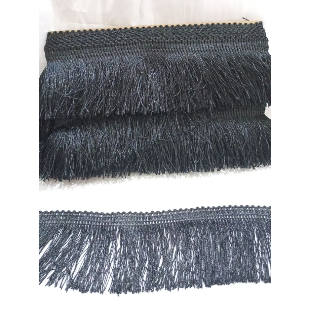 [Rol] Rumbai Katun Hitam 3" (Lebar 7Cm)/Rumbai Sisir/Renda Rumbai Sampur