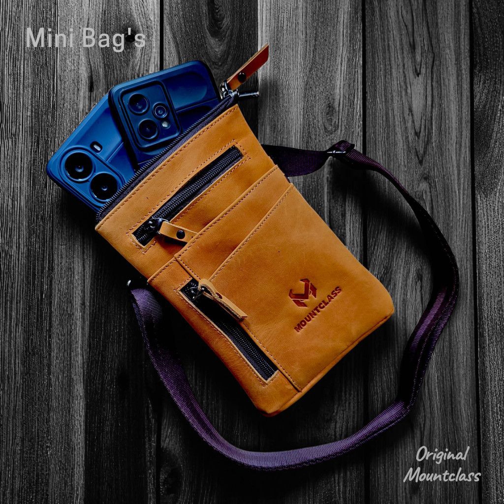 Tas hp pinggang pria kulit sapi asli selempang mini bag cowok