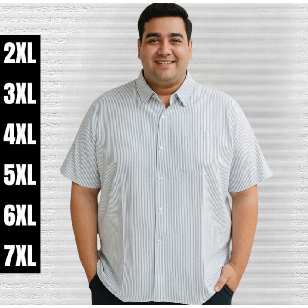 BIGBRAND Kemeja Pria Jumbo Big Size Motif Stripe Garis garis Lengan Pendek