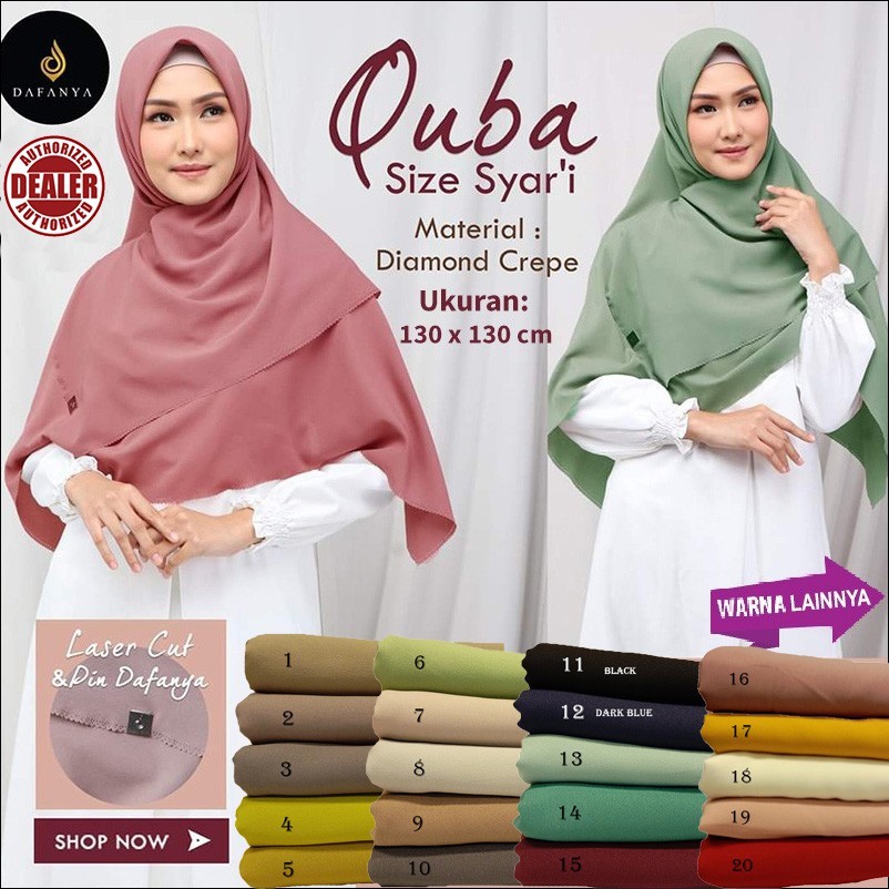 DAFANYA QUBA - Jilbab Segi Empat Quba Diamond Crepe Polos Motif By Dafanya Scarf