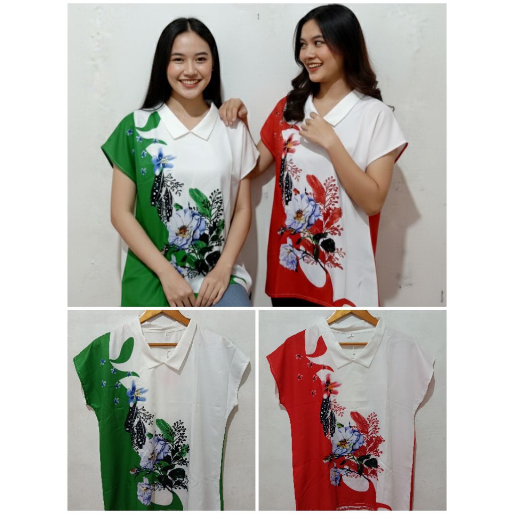 KEMEJA SATIN WANITA MOTIF BUNGA