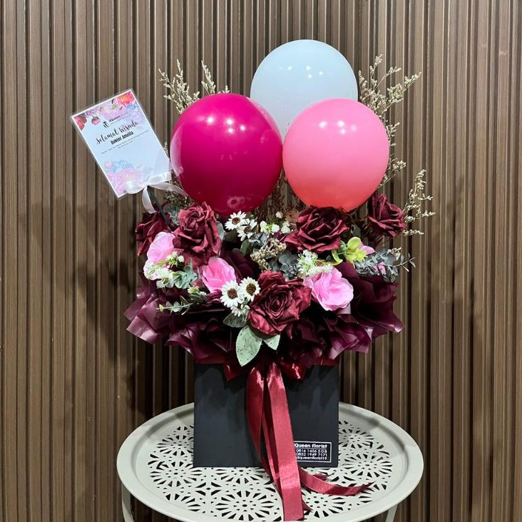 Dqueen Florist - Bunga Box Artificial Premium Gift Karangan Bunga- Bunga Kado - Bunga Anniversary - 
