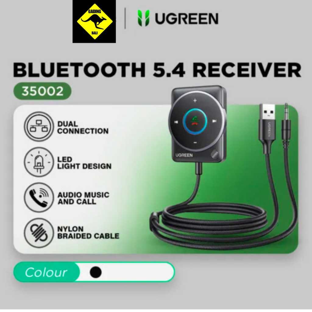 UGREEN Car Bluetooth Receiver BT 5.4 Bluetooth Receiver 35002 Adapter 3.5mm with Dual Mic