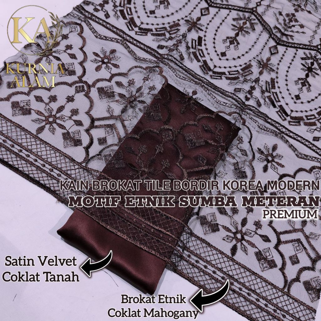 ½ Meter Kain Tile Brokat Korea Modern Warna COKLAT MAHOGANY Motif Etnik Sumba Meteran Bahan Brokat K