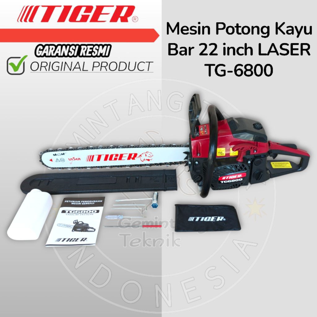 Mesin Senso 22 inch Bar Baja Merk TIGER TG6800 ASLI  / Mesin Chainsaw 22 inch Bar Baja Terbaik / Mes