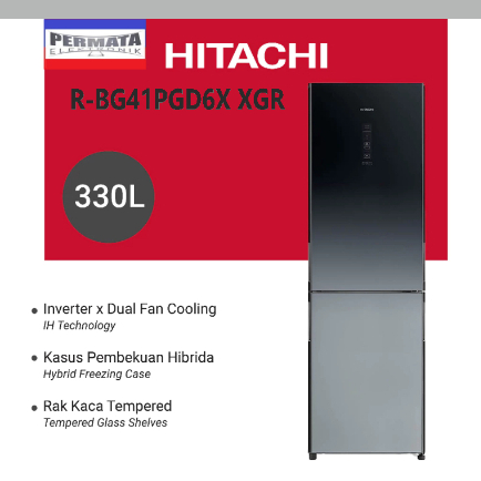 Hitachi Kulkas RBG41PGD6X XGR 330L Bottom Freezer Inverter