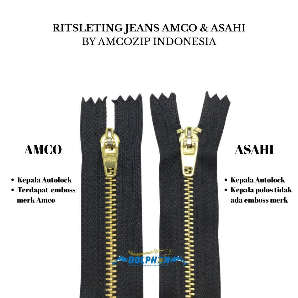 [LUSINAN] Resleting Celana Jeans 15 cm AMCO ZIP Kepala LOCK / Rit Sleting Zipper Levis