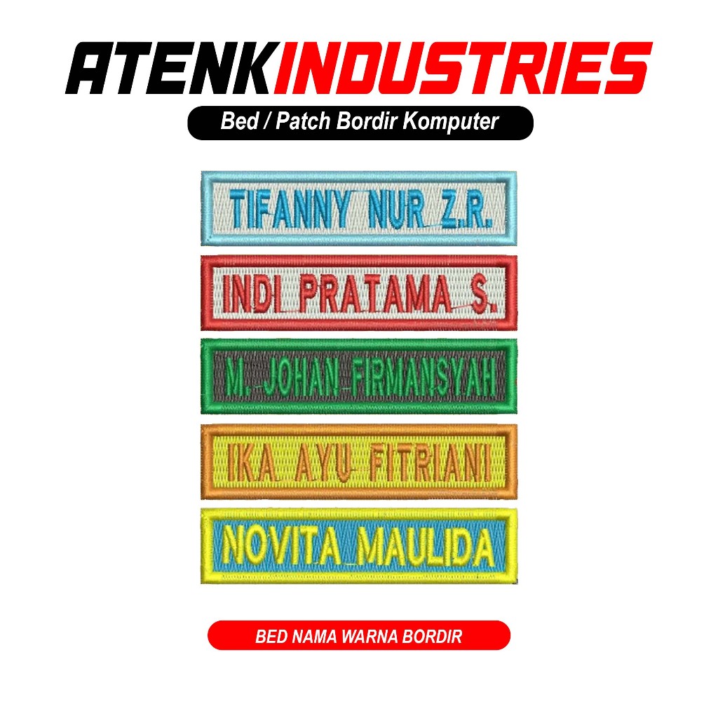 Bed Nama Bordir Warna Bentuk Kotak