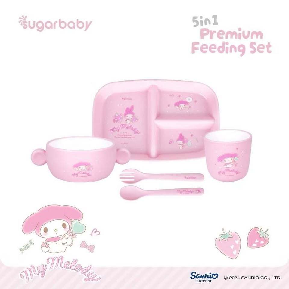 preloved baru Sugar Baby 5in1 Premium Feeding Set Sanrio Food Grade - Set Alat Makan Bayi my melody 
