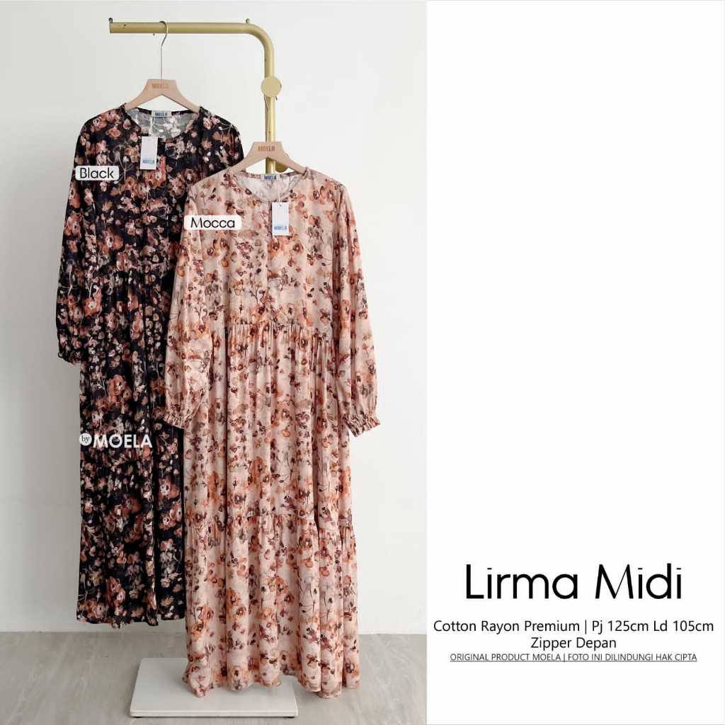 LIRMA MIDI DRESS MOTIF BUNGA COTTON RAYON PREMIUM MURAH MEWAH BY MOELA
