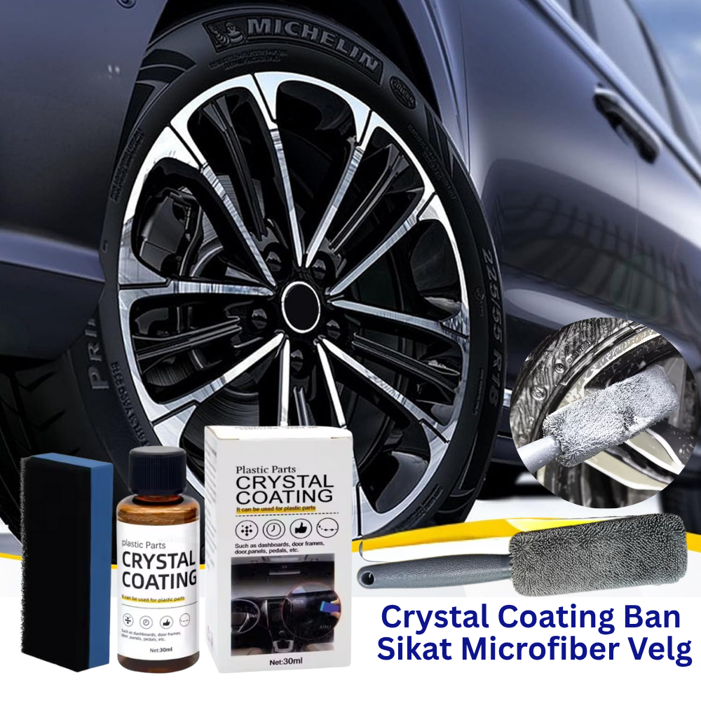 Paket Sikat Velg + Semir Ban Mobil 30ml – Crystal Coating Agent, Bersihkan & Kilapkan Seketika