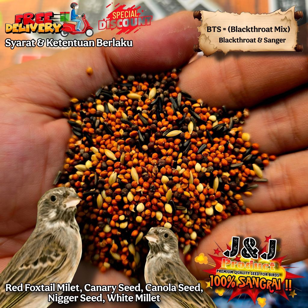 Makanan Burung J&J Blackthroat & Sanger (BTS) blackthroat mix pakan harian dan ternak