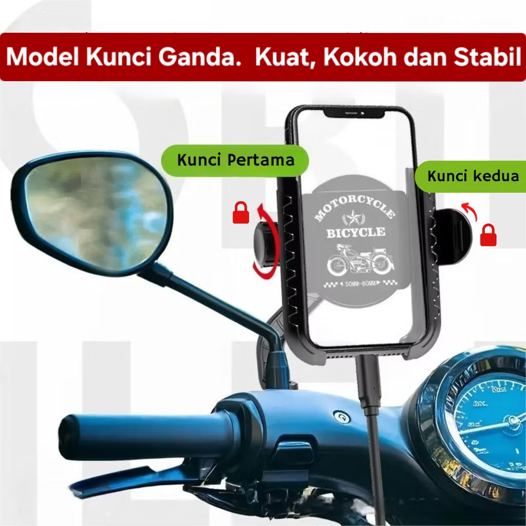 MH -Dudukan Hp Spion Motor Holder Motor Anti Maling Dual Lock 360 Rotasi VA8