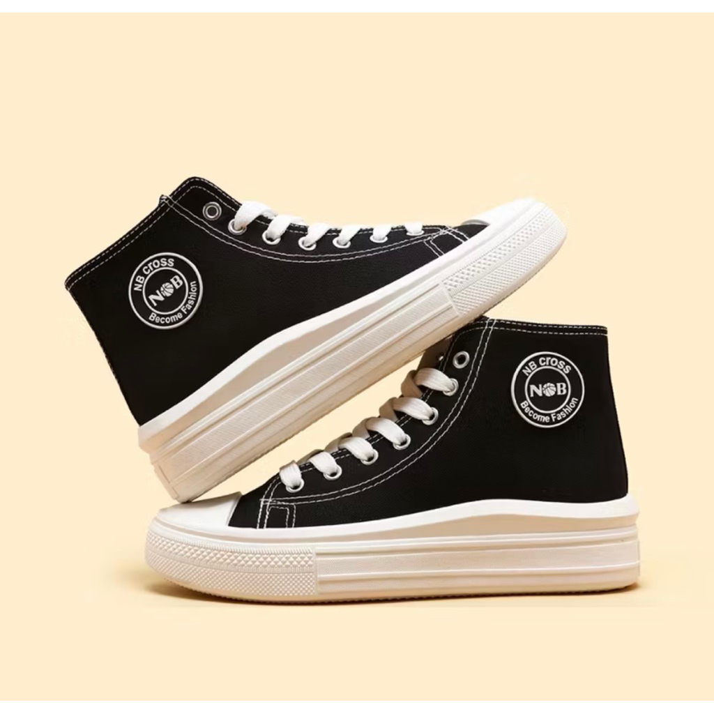 NOB | Sepatu Wanita | Sepatu Sneakers Sport Kasual | Shoes | Sepatu Sekolah Hitam Polos