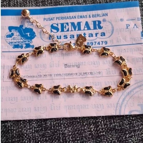 Gelang Kupu Hitam Variasi Emas Kupu 0,2gram Semar Nusantara