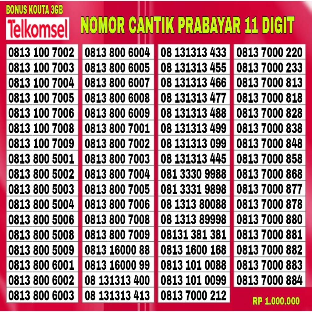 Nomor cantik simpati 11 digit telkomsel prabayar