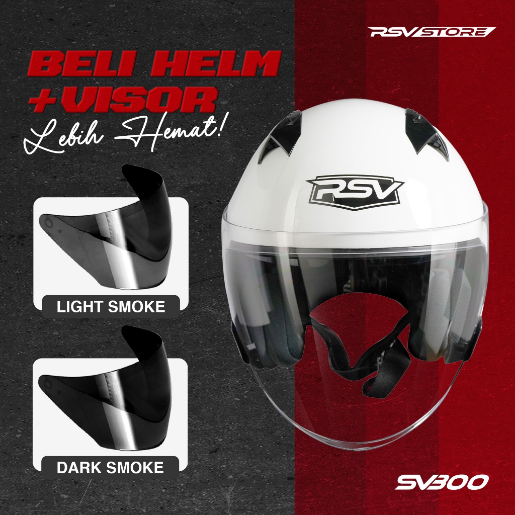 (Bundle) Helm RSV SV300 Series + Extra Visor Warna (Dark Smoke/Light Smoke) - Half Face Unisex RSV H