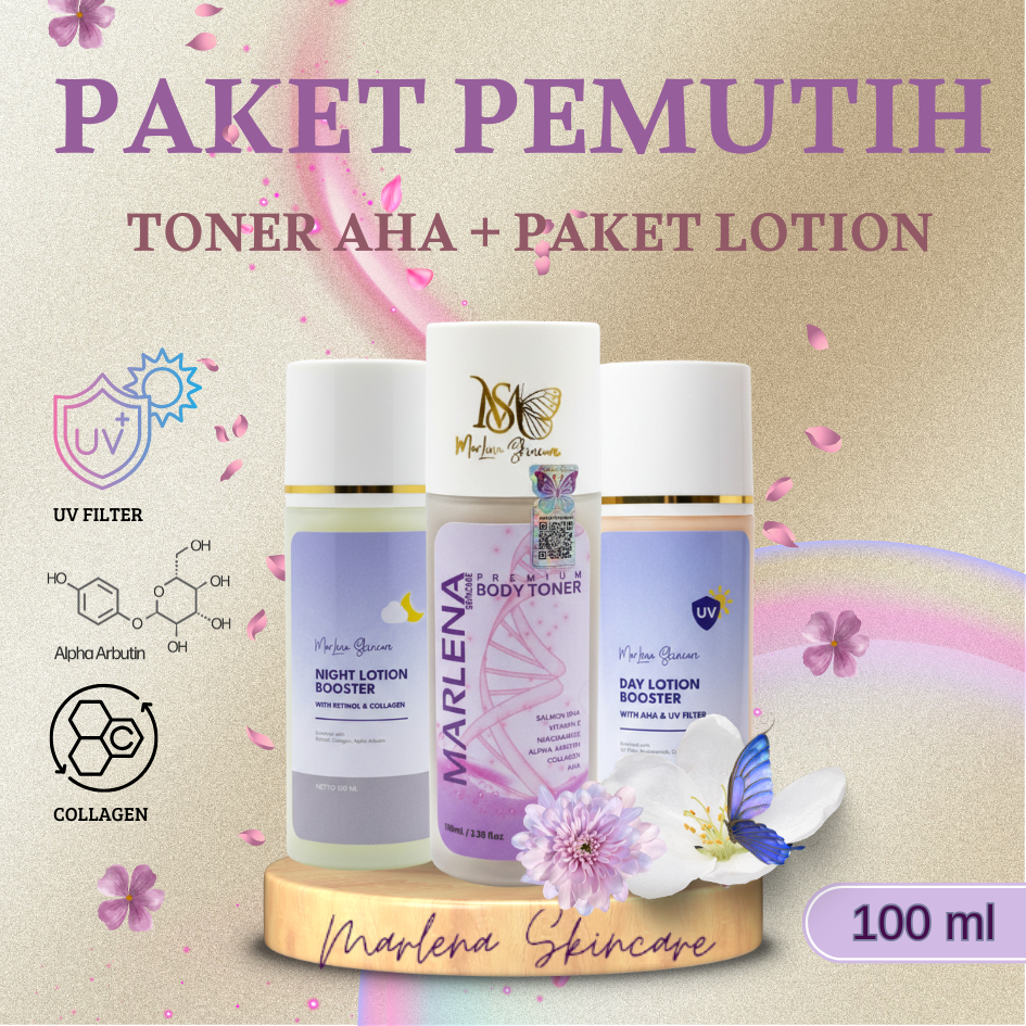 PAKET HB BOSTER KLOBE Siang Malam + Toner BPOM Badan MARLENA Ampuh Memutihkan FREE KAPAS