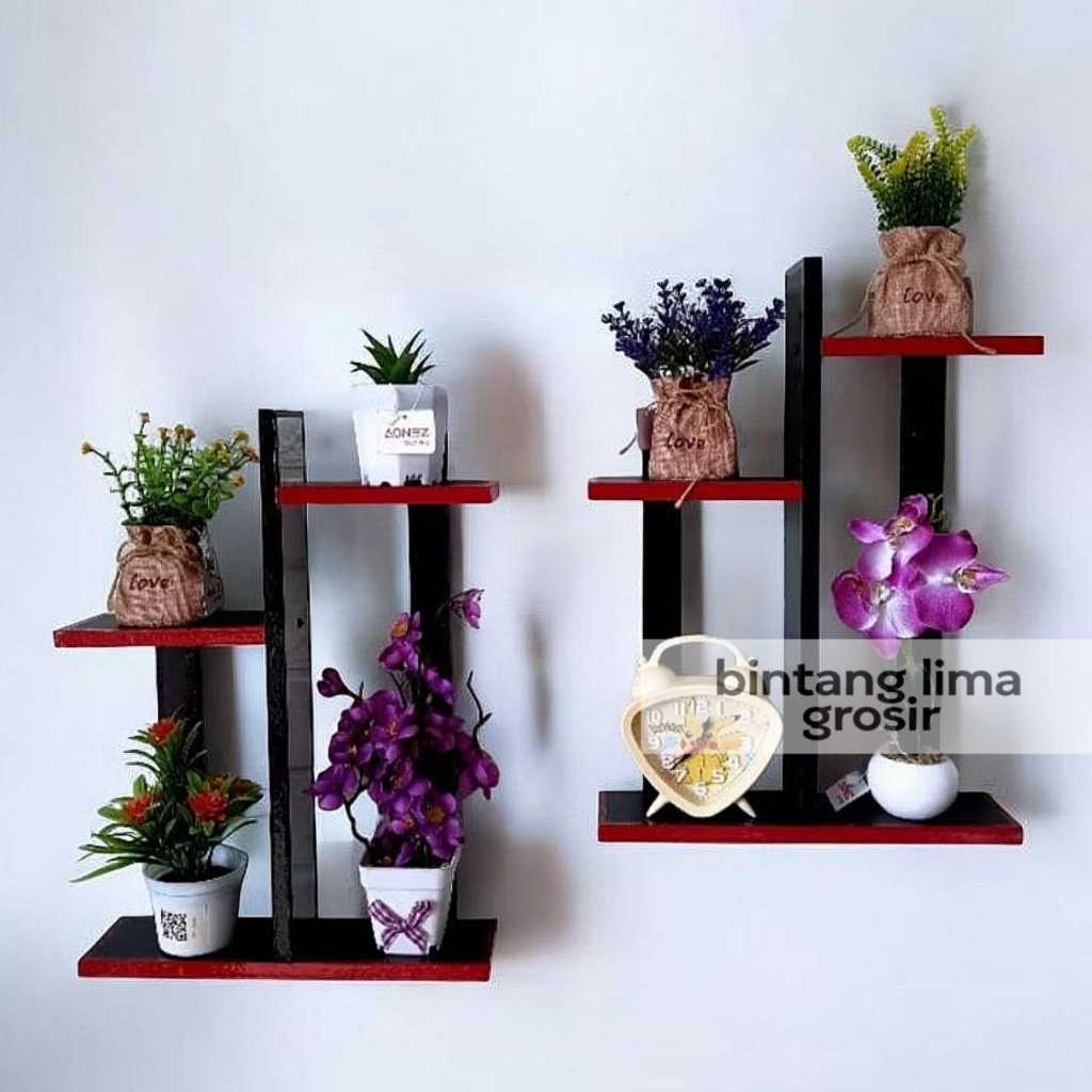 Rak Hias Dinding MInimalis RKA00102 - Rak Pot Bunga Bingkai Gantung 01 Mini Dobel