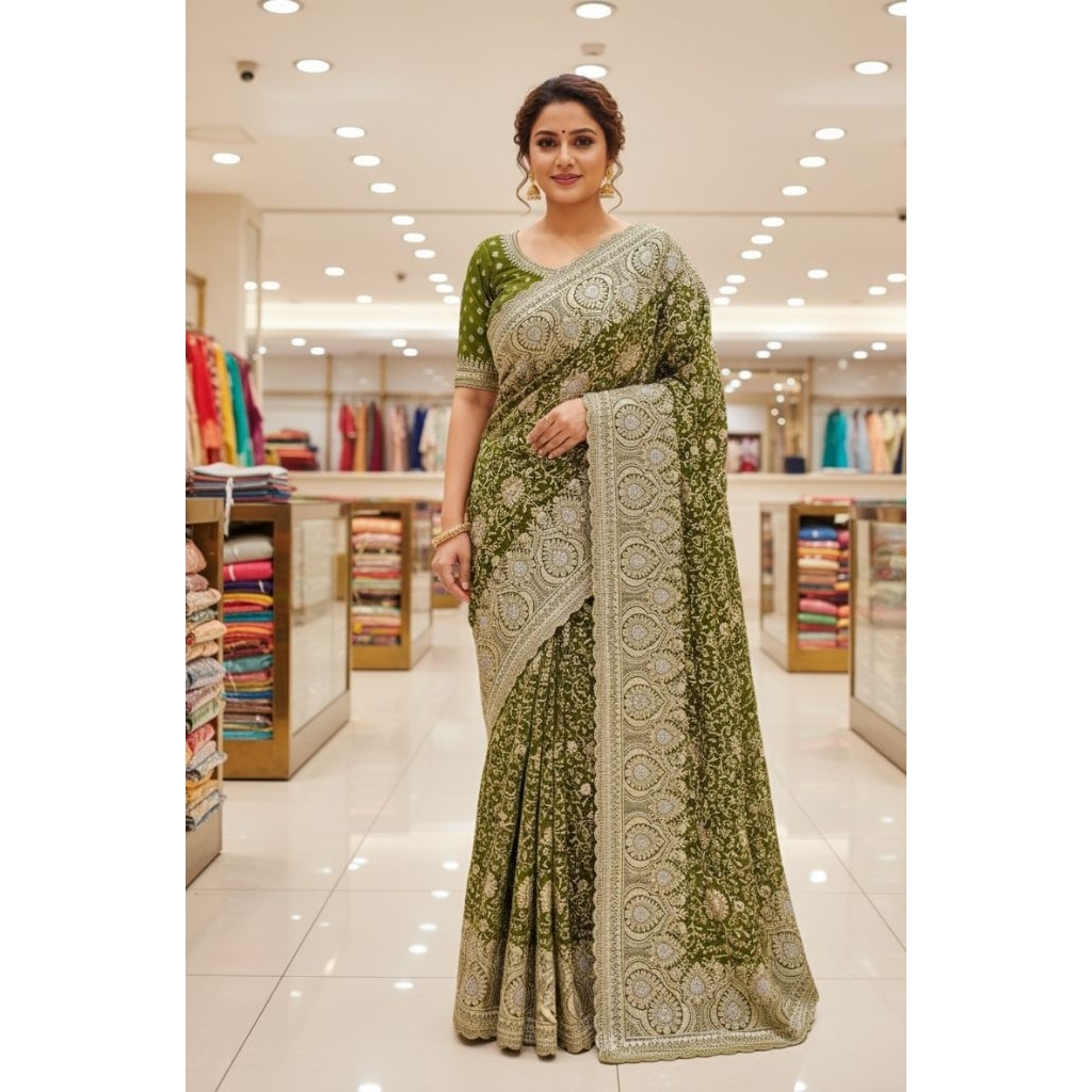 New butik saree sari sare india cantik mewah bordiran party pesta baju india murah kain sare sarung 