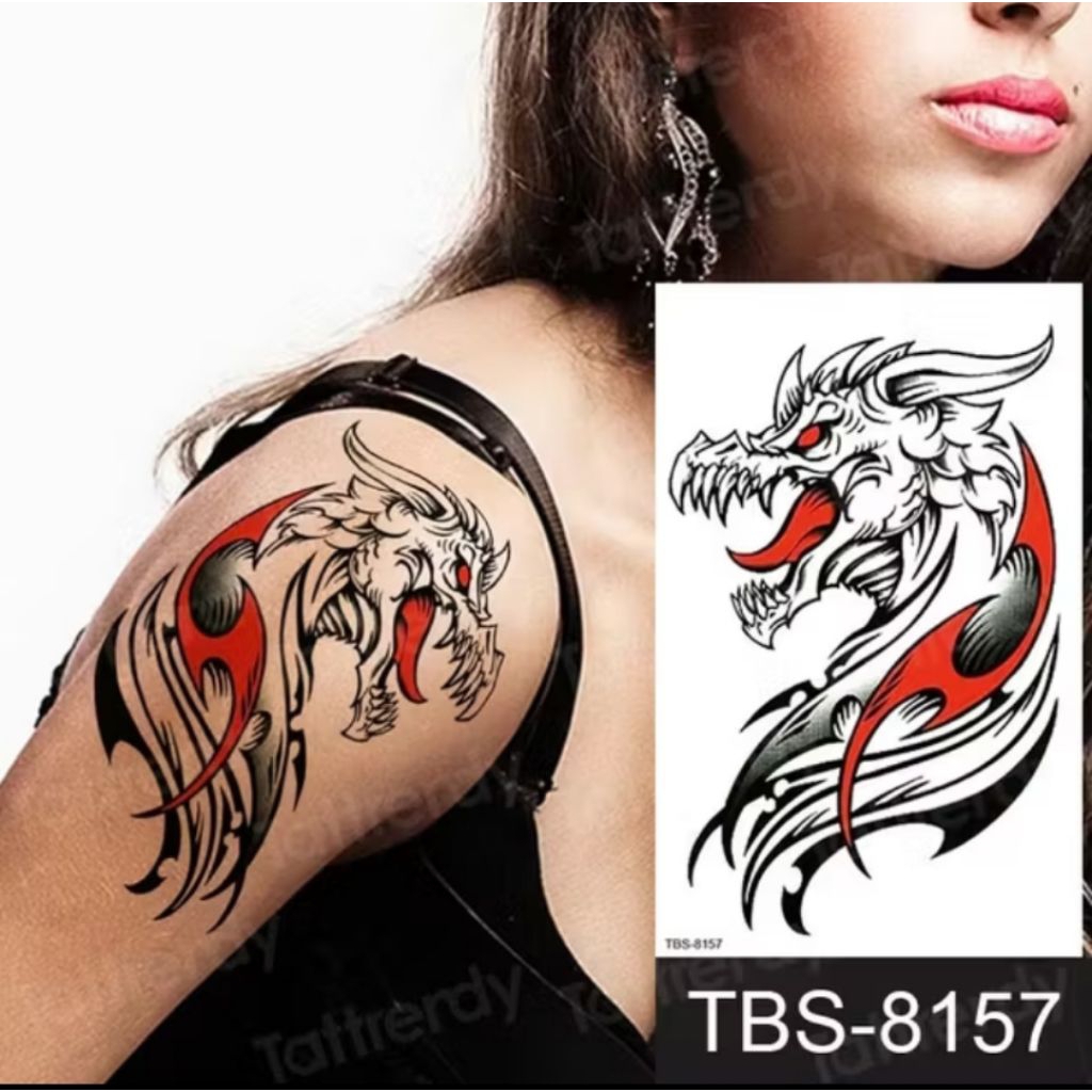 ( COD ) Tatto temporer 8157 naga merah size 20x14 tato temporary stiker tato tubuh bisa cewek cowok 