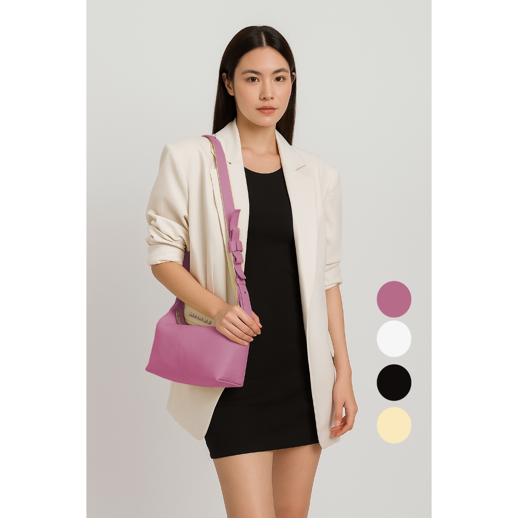 tas selempang wanita terbaru motif polos warna hitam putih beige pink rose