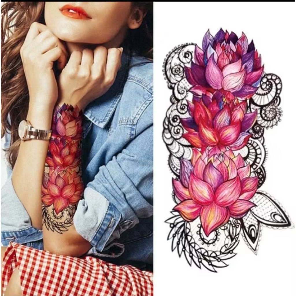 ( COD ) Tatto temporer XQB 085 Bunga teratai size 22x12 tatto temporary untuk cowok cewek