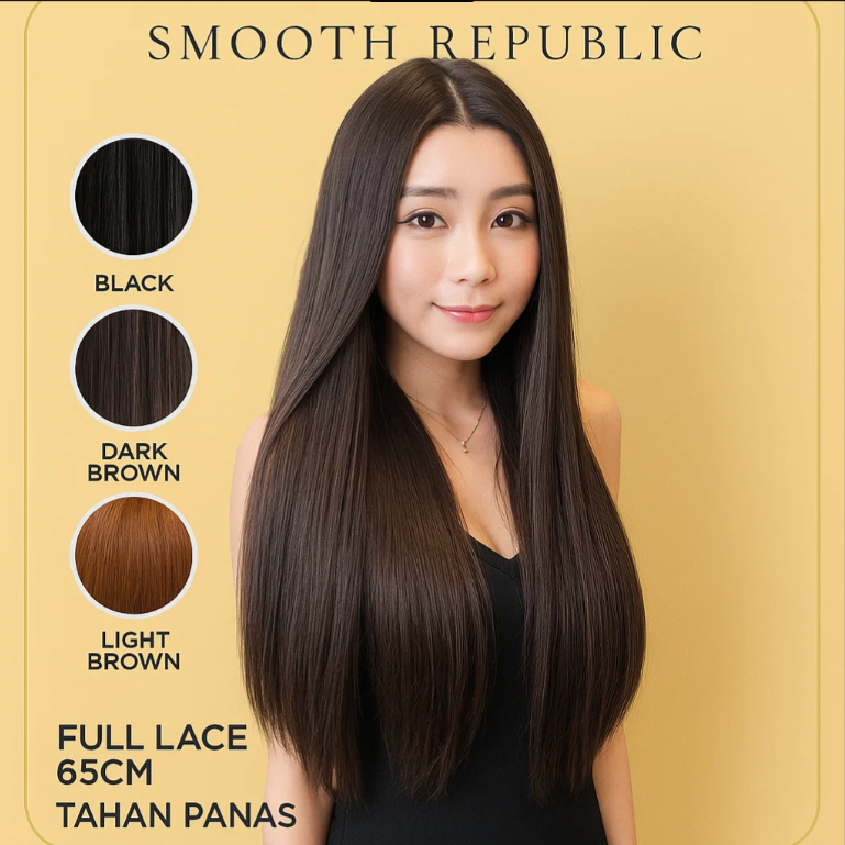 **Wig Panjang Lurus Full Lace Premium – Rambut Palsu Wanita Natural Korea Bisa Dicatok COD MF-015**