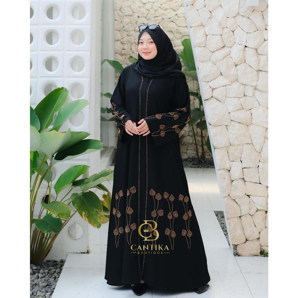 CANTIKA BOUTIQUE STORE Gamis ABAYA SABRINA Outher Abaya Terbaru Mewah Dan Elegan Cantika Hitam Musli