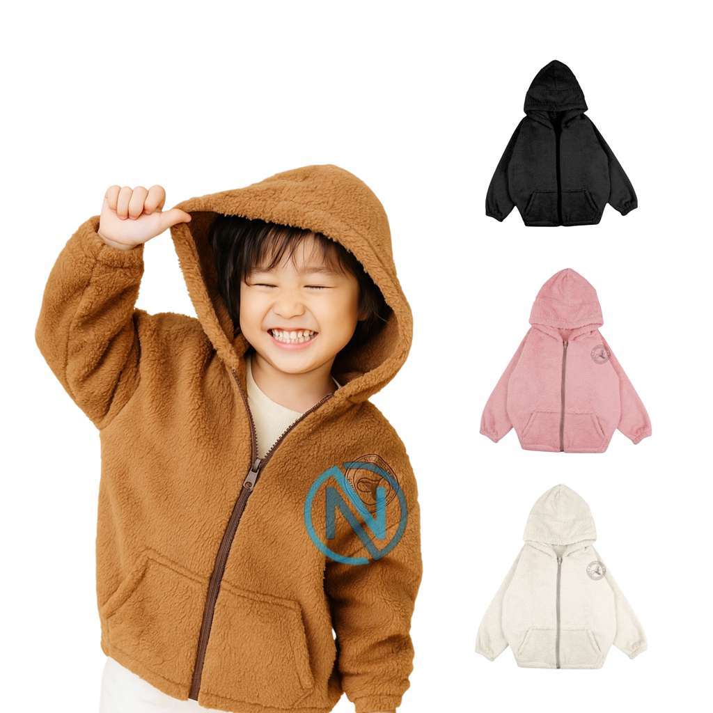Jaket Anak Unisex Bulu Sherpa Kupluk Hangat Musim dingin / Jaket Sherpa Anak Kupluk